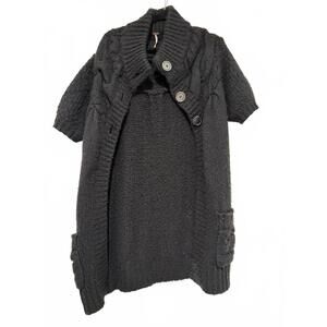 Free People women's black chunky knit cardigan sweater short sleeve sz L #1596